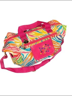 Yak Pak Multicolor Zebra Print Small Travel Duffle Bag with Hot Pink Accents